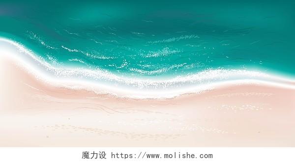 绿色清凉夏天海洋大海沙滩浪花展板背景